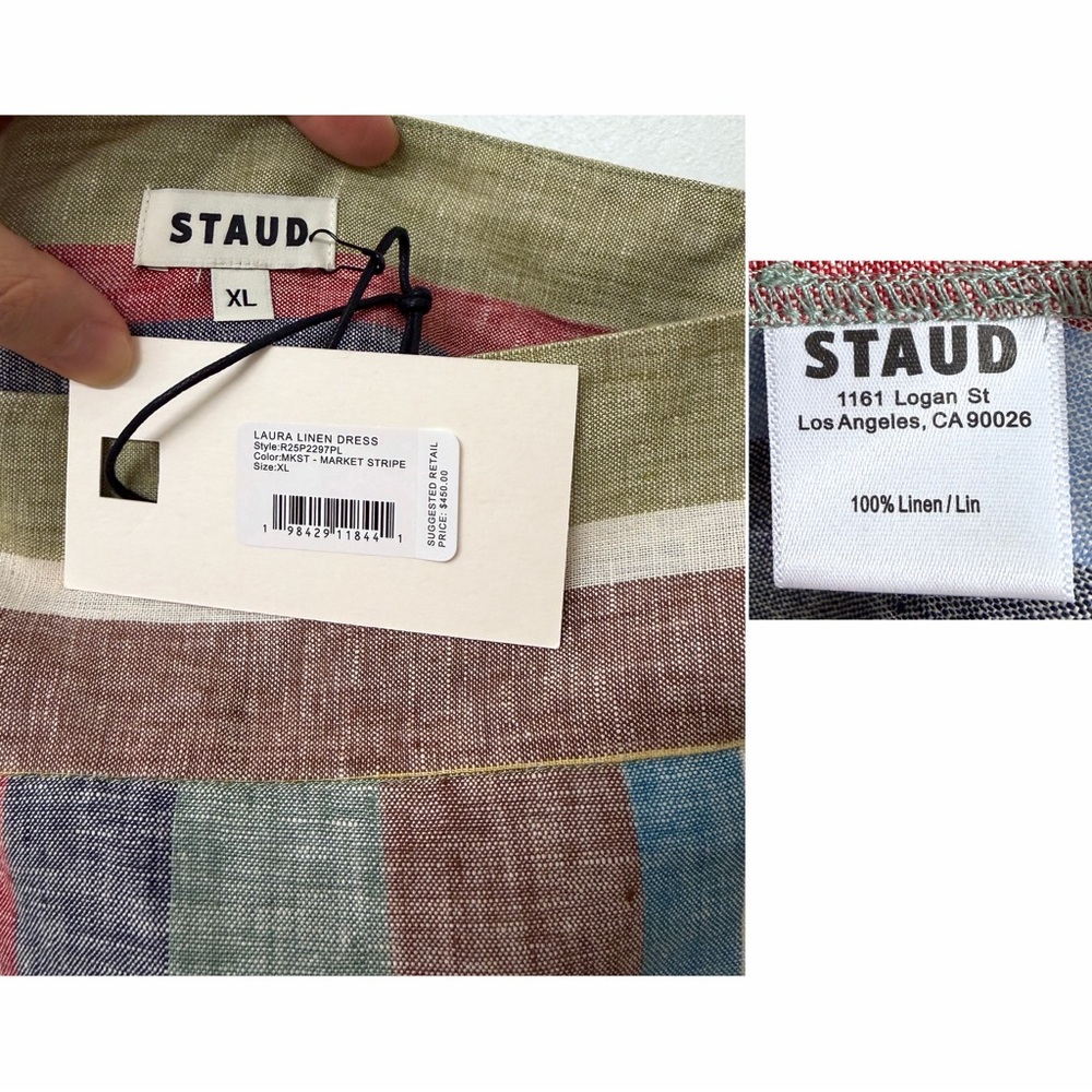 NWT Staud Laura Linen Maxi Dress Market Stripe Colorful Rainbow Sundress XL - Picture 3 of 12